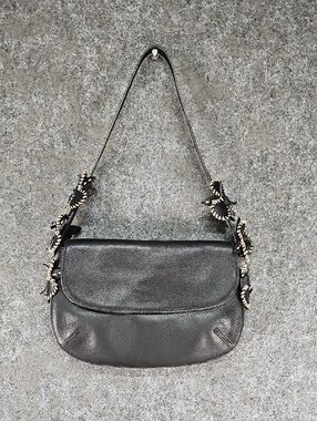 Antonio Melani Leather Purse With Blanket Stitch Flowers, Black
